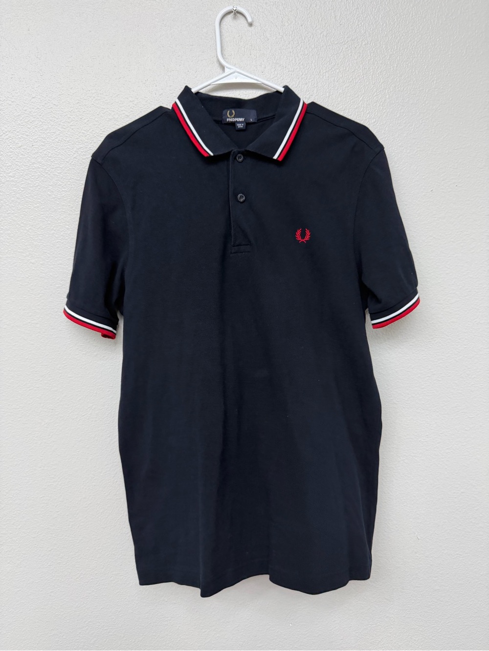 Fred Perry Polo Shirt Navy White Red Twin Tipped Men’s US L